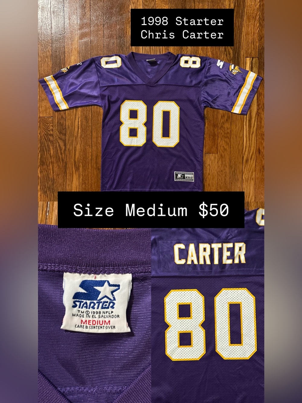 STARTER Purple Minnesota Vikings #80 Chris Carter Jersey Youth Medium